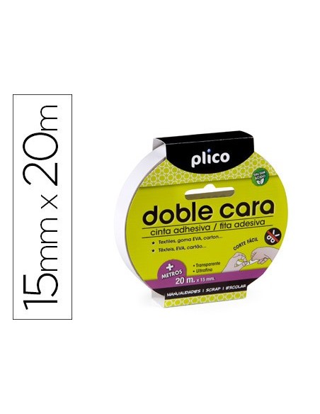 CINTA ADHESIVA PLICO DOBLE CARA 15MM X 20MT
