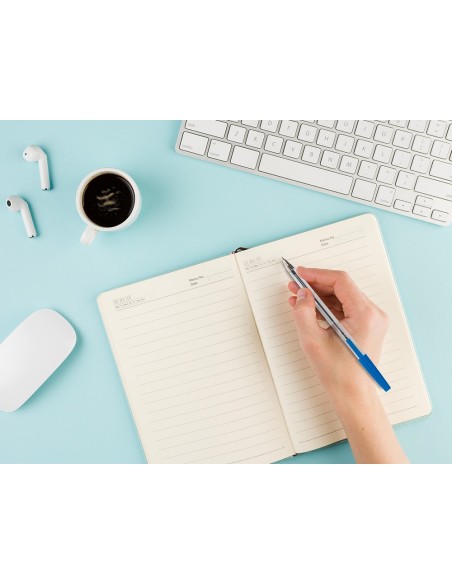 BOLIGRAFO TRANSPARENTE Q-CON AZUL MEDIO KF26039