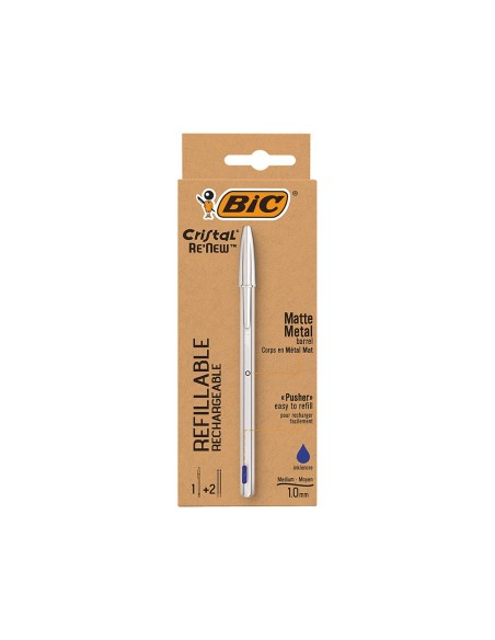 BOLIGRAFO BIC CRISTAL RENEW TINTA AZ. CUERPO AL.MATE MAS 2 RECAMBIOS