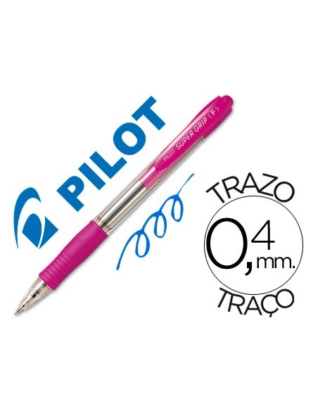 BOLIGRAFO PILOT SUPER GRIP ROSA RETR.-SUJECION CAUCHO BASE ACEITE