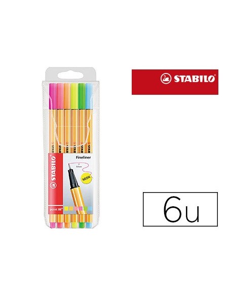ROTULADOR STABILO FIBRA POINT 88 BLISTER 6 SURT.NEON