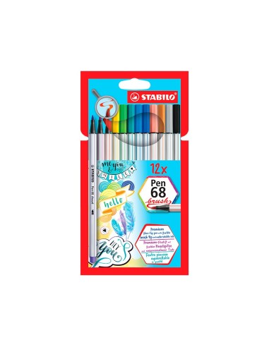 ROTULADOR STABILO ACUARELABLE PEN 68 BRUSH PUNTA PINCEL 12 UD.SURT.
