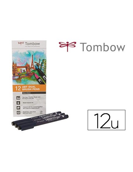 ROTULADOR TOMBOW ACUARELABLE DOBLE PUNTA PINCEL PRIMARIOS 12 UD.SURT.