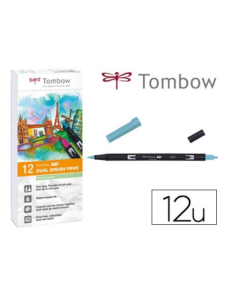 ROTULADOR TOMBOW ACUARELABLE DOBLE PUNTA PINCEL PASTEL 12 UD.SURT.