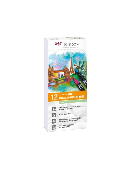 ROTULADOR TOMBOW ACUARELABLE DOBLE PUNTA PINCEL PASTEL 12 UD.SURT.