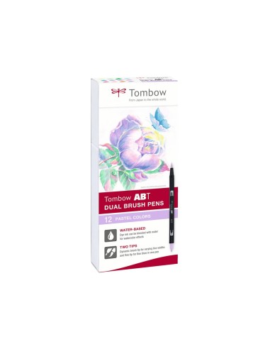ROTULADOR TOMBOW ACUARELABLE DOBLE PUNTA PINCEL PASTEL 12 UD.SURT.