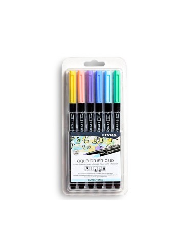 ROTULADOR LYRA AQUA BRUSH ACUARELABLE DOBLE TONOS PASTEL 6 UD.SURT.