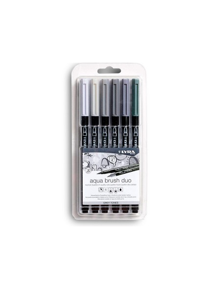 ROTULADOR LYRA AQUA BRUSH ACUARELABLE DOBLE TONOS GRISES 6 UD.SURT