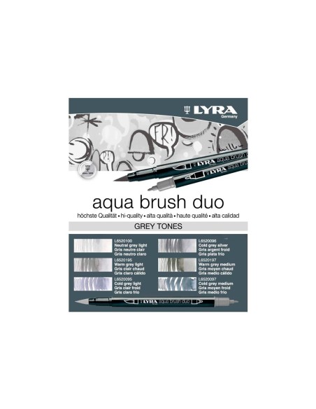 ROTULADOR LYRA AQUA BRUSH ACUARELABLE DOBLE TONOS GRISES 6 UD.SURT