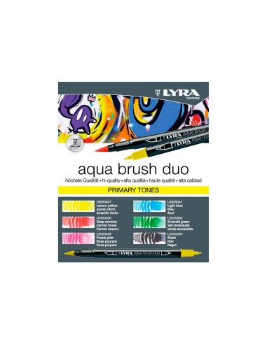 ROTULADOR LYRA AQUA BRUSH ACUARELABLE DOBLE TONOS PRIMARIOS 6 UD.